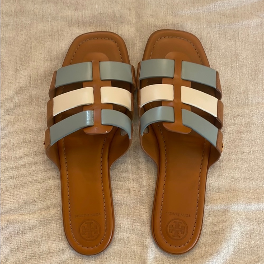 Tory Burch Women's Sandals - Blue, White, and Tan